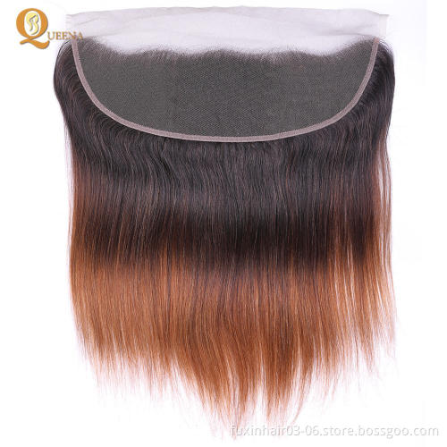 100% Cuticle Aligned Virgin Hair 1B/4/30 Remy Virgin Brazilian Human Hair Ombre Hair Weft 3 Bundles with Ear to Ear Lace Frontal